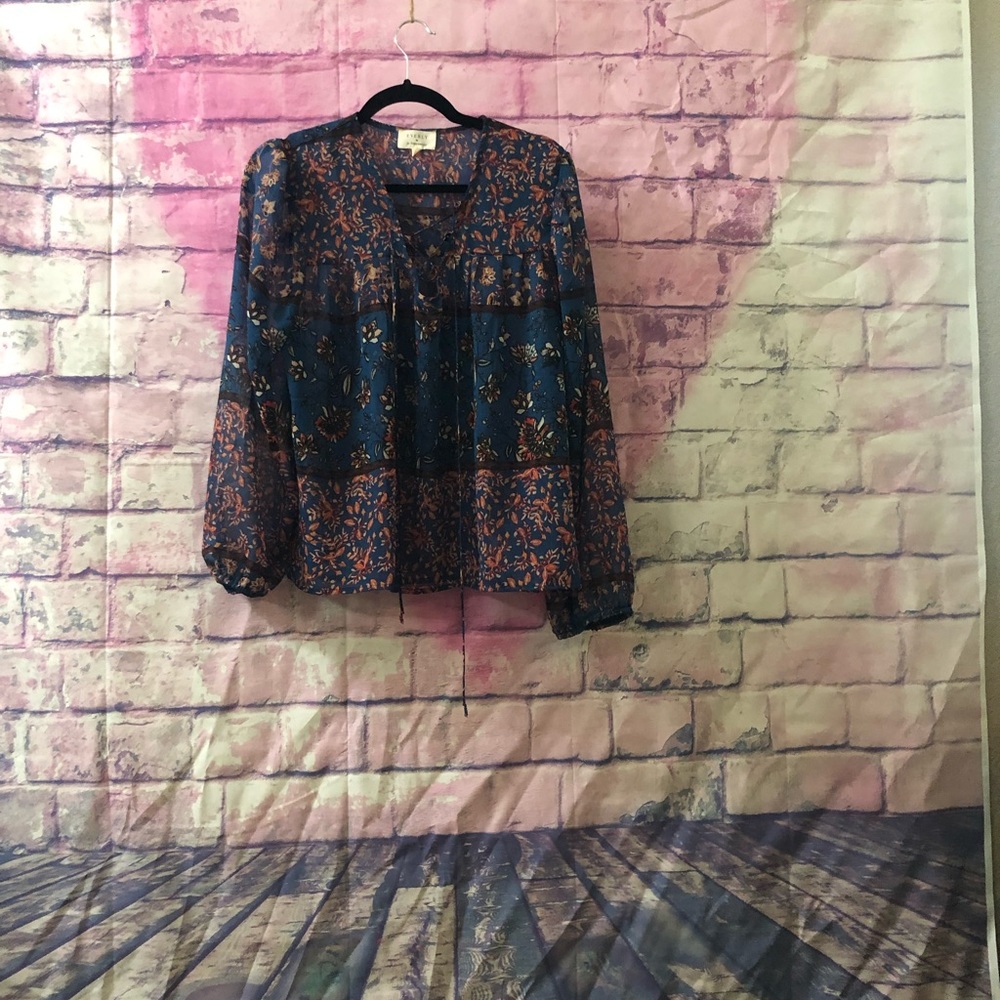 sheer flower print blouse